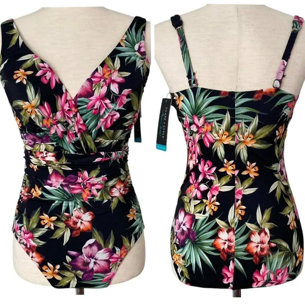 NEW AQUA GREEN Medium Control Full Coverage Floral One Piece Swimsuit Size 6